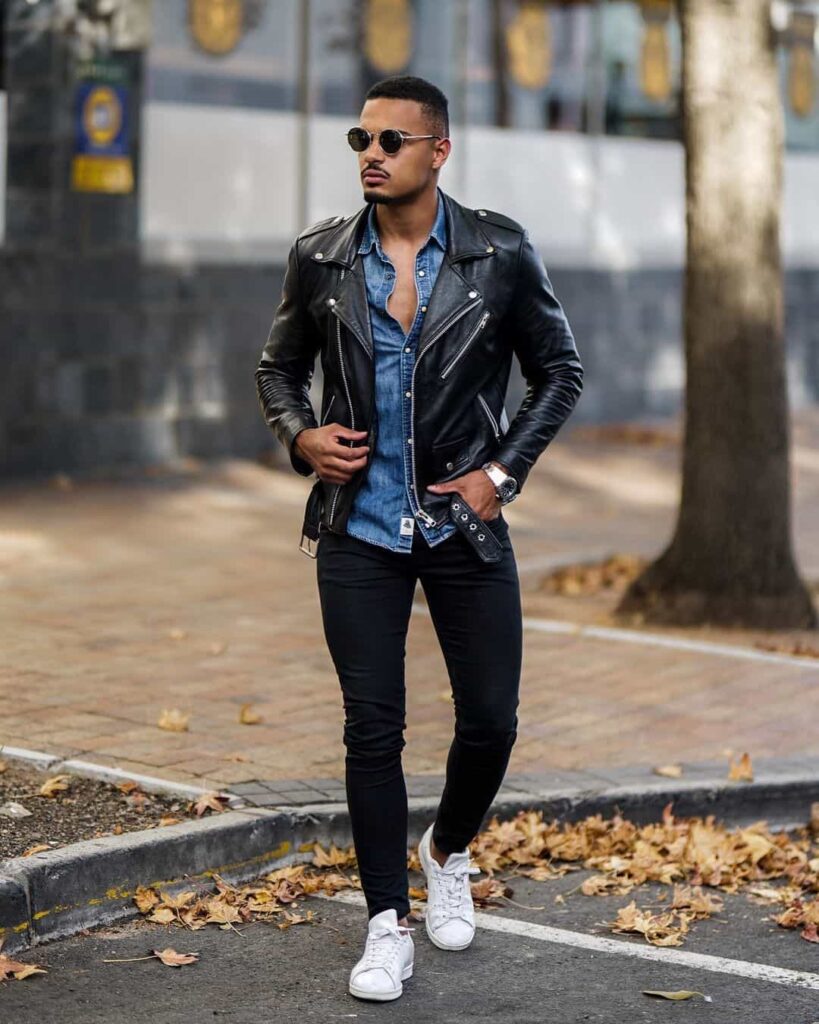 Denim Shirt with Leather