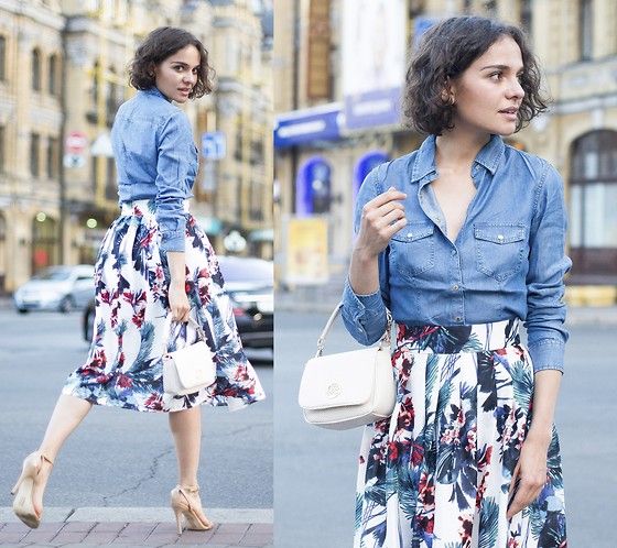 denim shirts with Floral Skirts